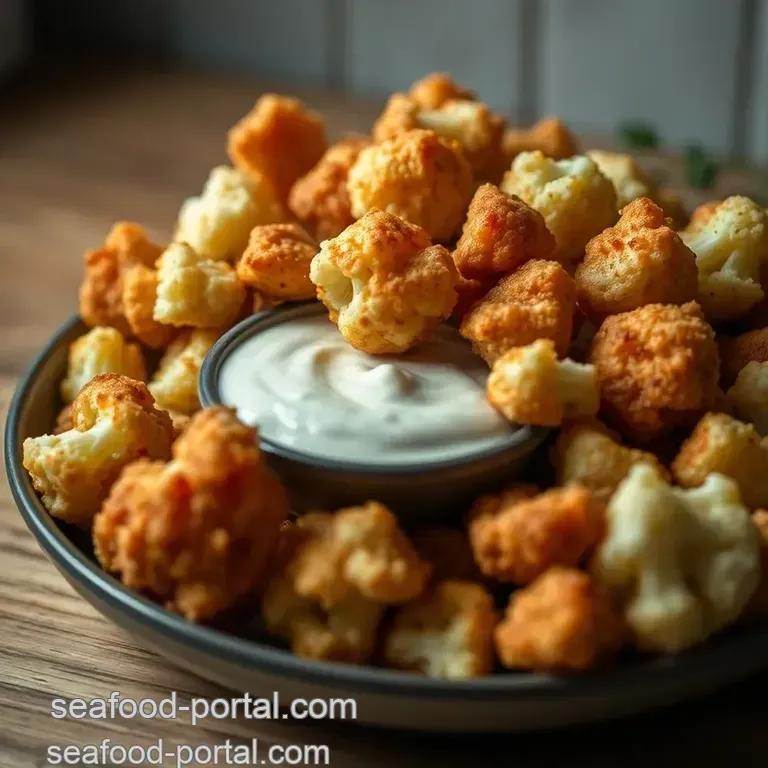 Crispy Fried Cauliflower with Spicy Yogurt Dip presentation