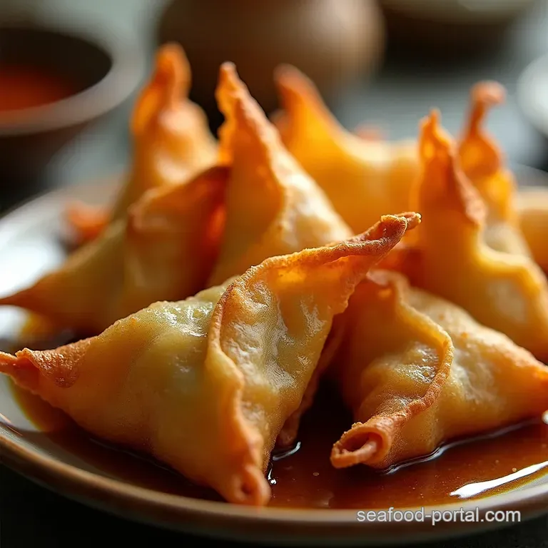 Golden Shard Crispy Fried Wontons with Zesty GingerSoy Dipping Sauce presentation