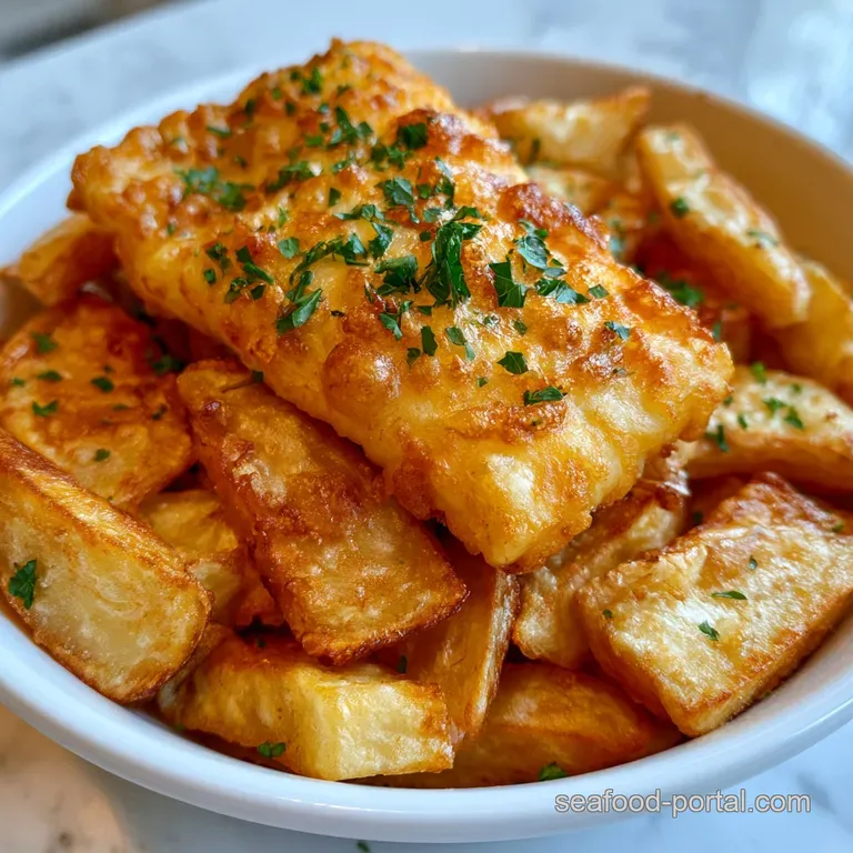 Golden fried fillets on a bed of thick chips, served with creamy tartare sauce and a bright, juicy lemon wedge.