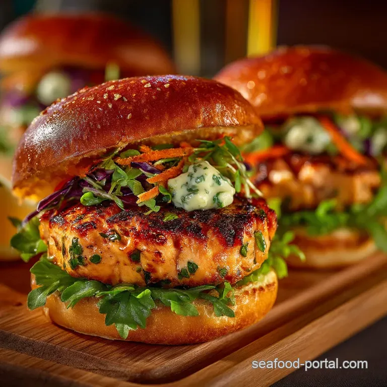The Ultimate Handchopped Salmon Burgers with Bright Lemondill Aioli presentation