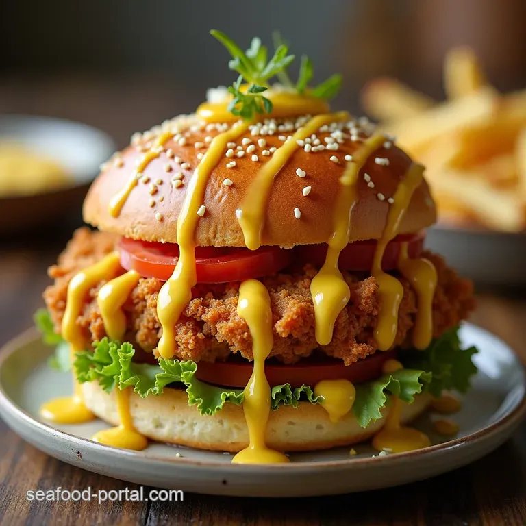 The Golden Crunch Fried Chicken Sandwich with Zingy Honey Mustard Drizzle