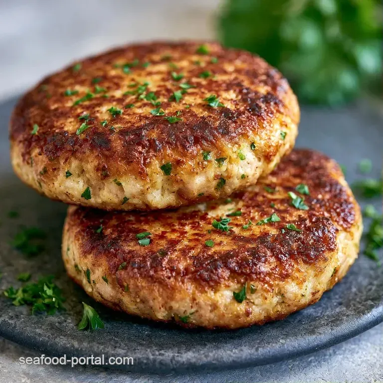 Three seared golden patties on a white platter with creamy aioli dots and a sprig of fresh herbs for a modern look.