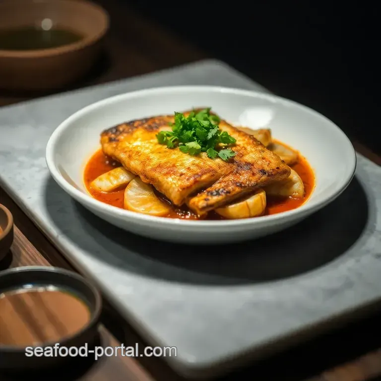 Crispy Mullet with Spicy Miso Sauce presentation
