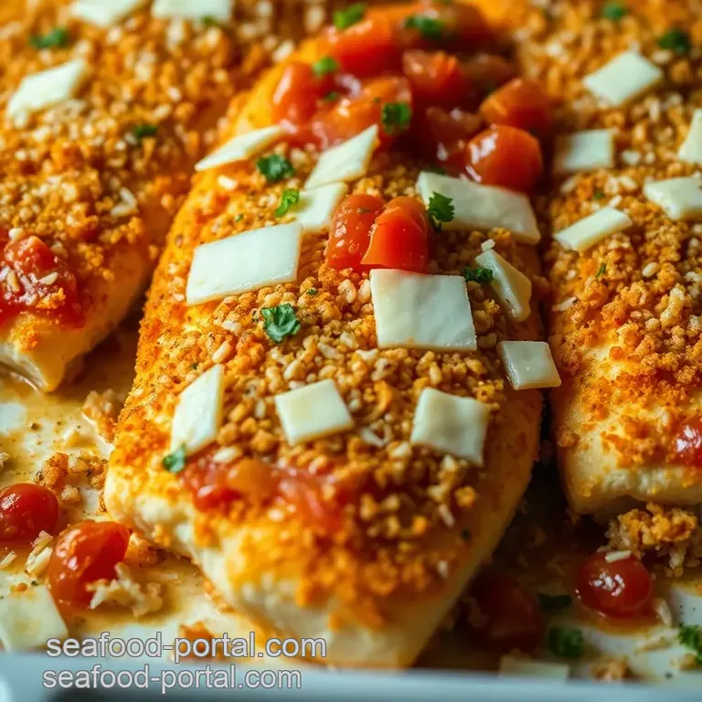 Crispy Salsa Baked Fish with Mozzarella presentation