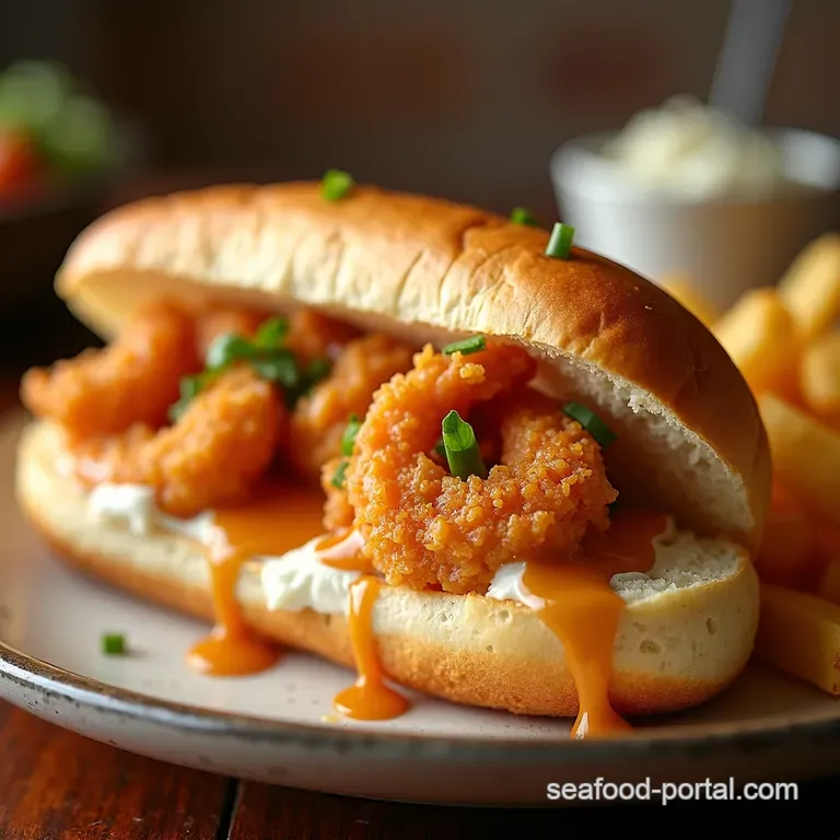 The Ultimate Crispy Creamy Shrimp Poboy presentation