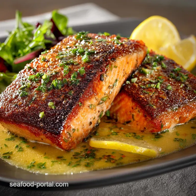 Pan Seared Salmon Recipe: Crispy Skin Finished with Lemon-Herb Butter presentation