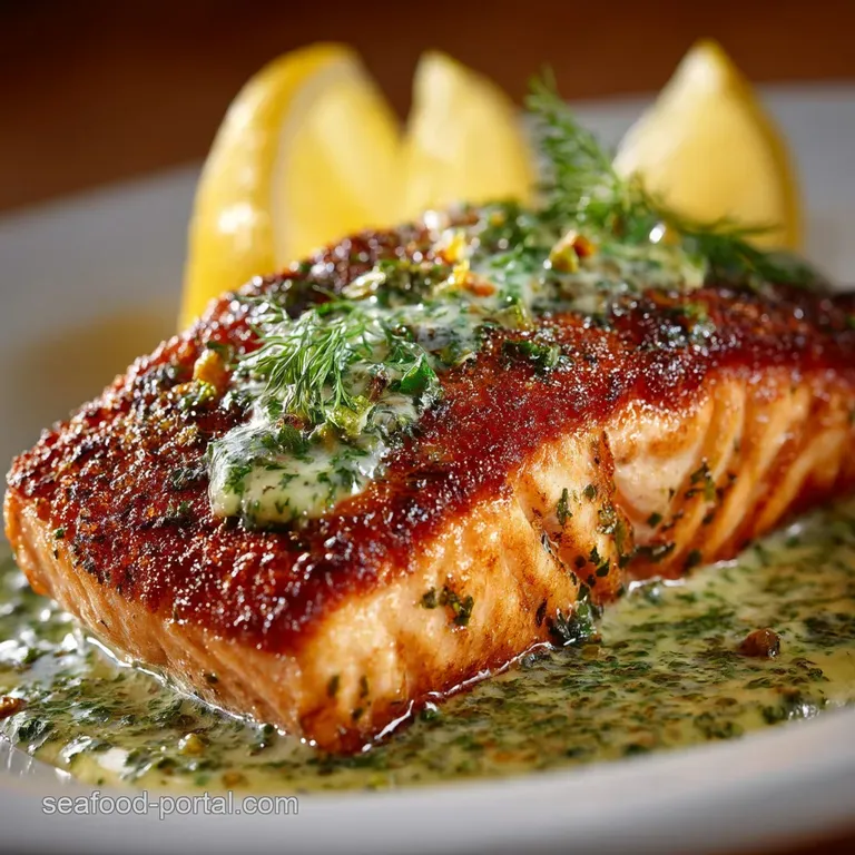 The Great Pansear Crispy Skin Salmon with Zesty Lemondill Butter Bath presentation