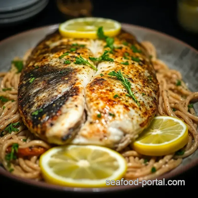 Crispy Whole Black Sea Bass with Lemon Herb Dressing presentation