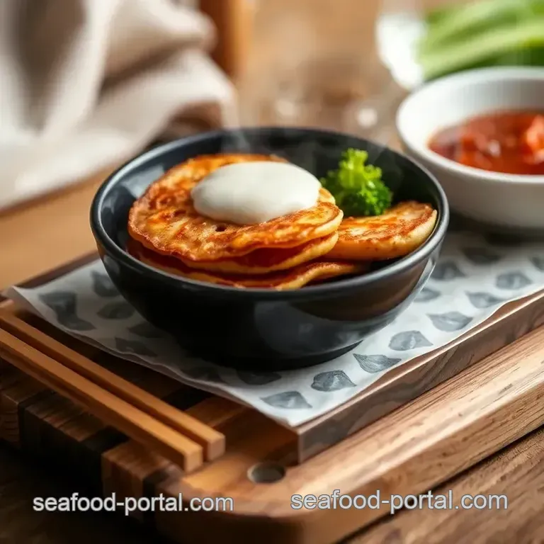Crispy Fried Prawn Pancakes with Broccoli Delight presentation