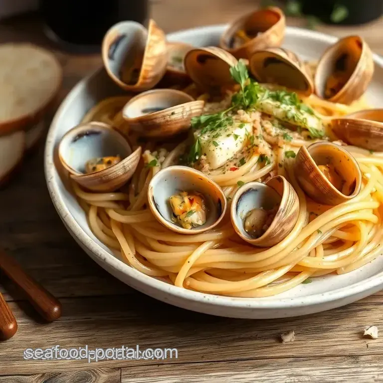 Quick Clam Linguine with Garlic & Wine presentation