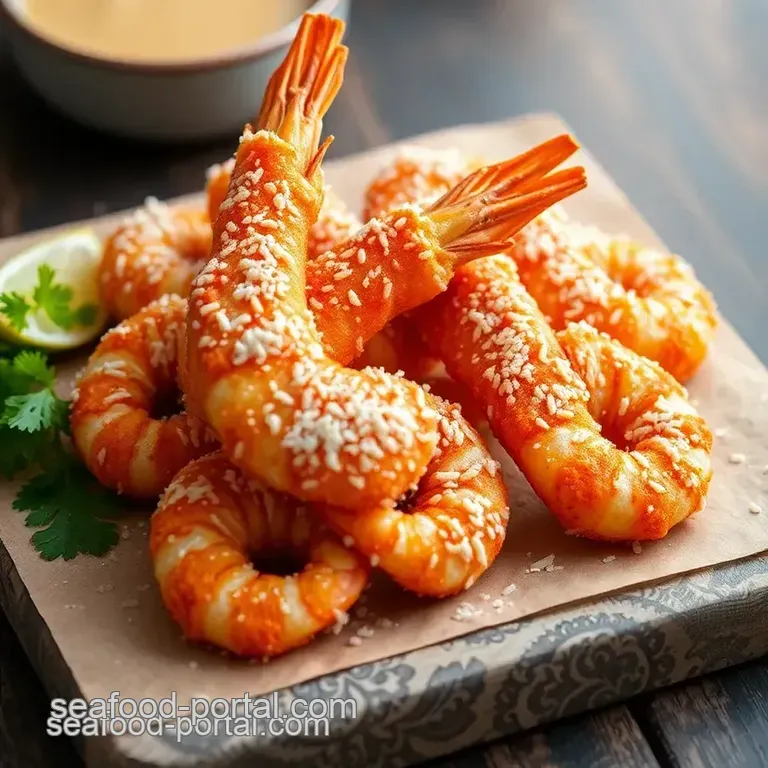 Fried Shrimp with Crunchy Coconut Coating presentation