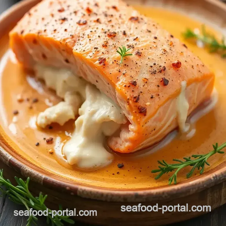 Baked Crab Stuffed Salmon with Creamy Filling presentation