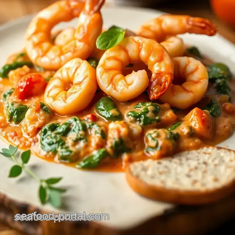 Sautéed Shrimp with Creamy Tomato Spinach Sauce presentation
