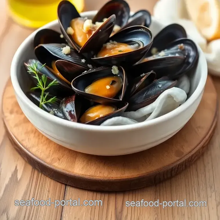 Savory Steam Mussels in White Wine &amp Garlic presentation
