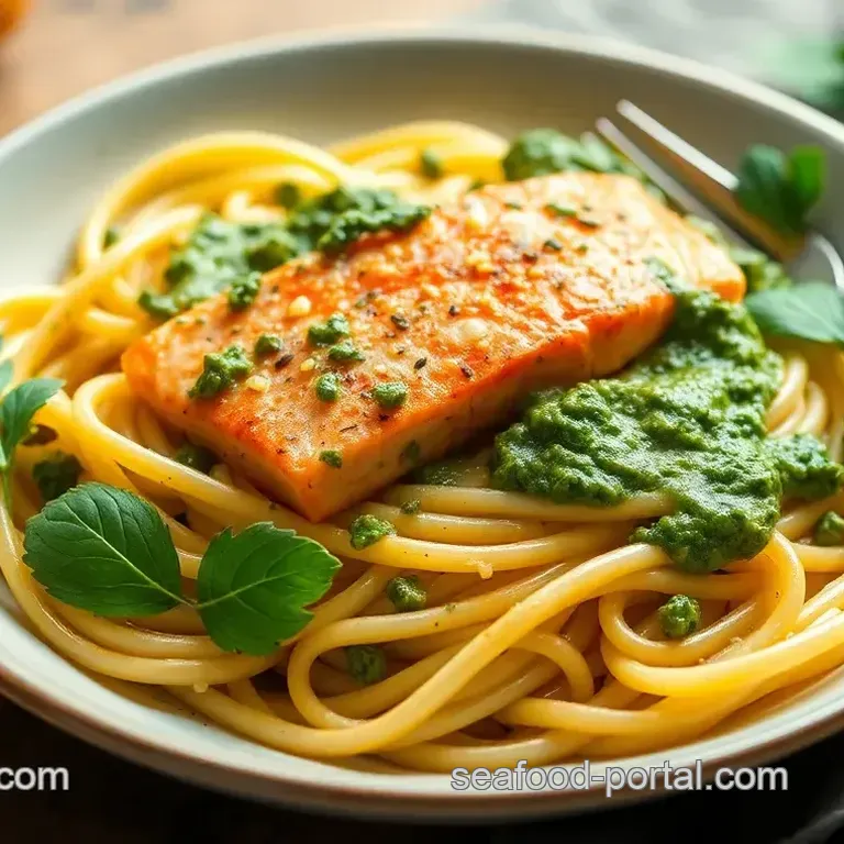 Quick Salmon Pasta with Fresh Pesto Sauce