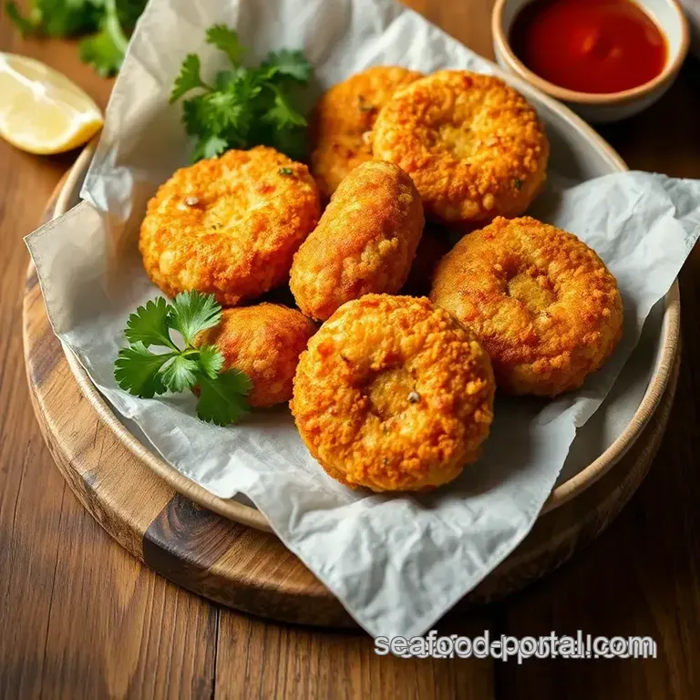 Fried Prawns & Cauliflower Crispy Cutlets presentation