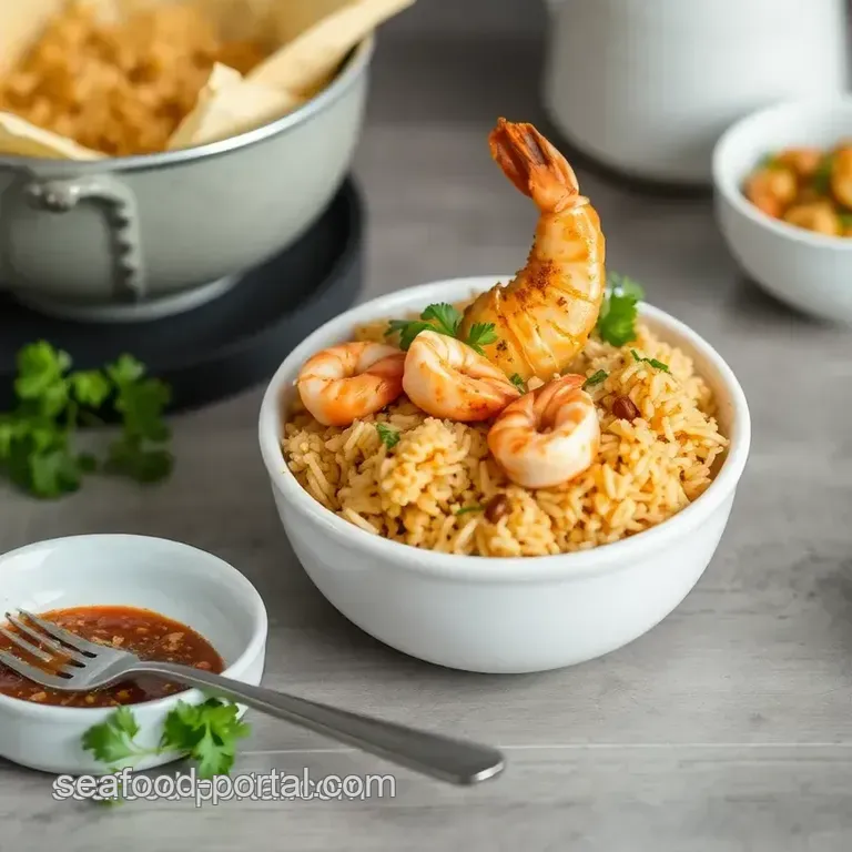 Cooked Prawn Biryani with Crispy Delight presentation