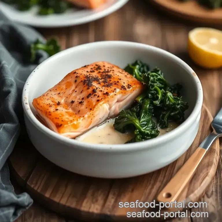 Crispy Roasted Salmon on a Bed of Garlic Kale presentation