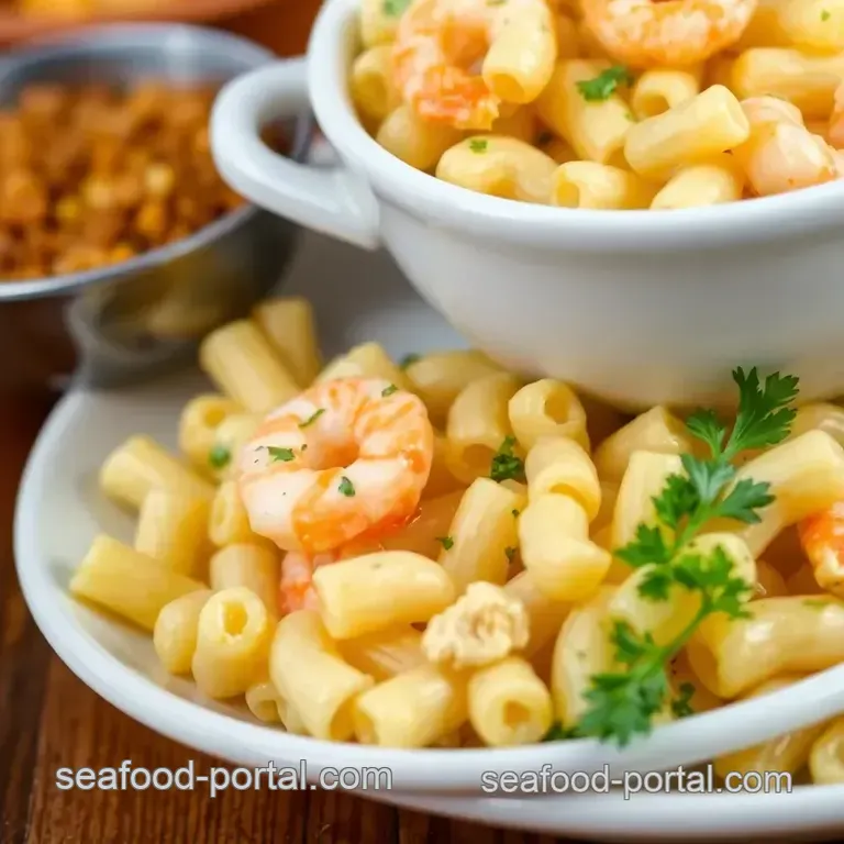 Creamy Seafood Mac N Cheese presentation