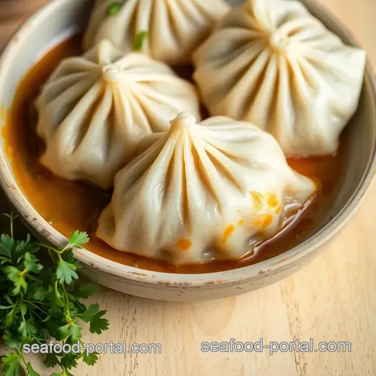 Fresh Steam Fish Dumplings with Herb Infusion presentation