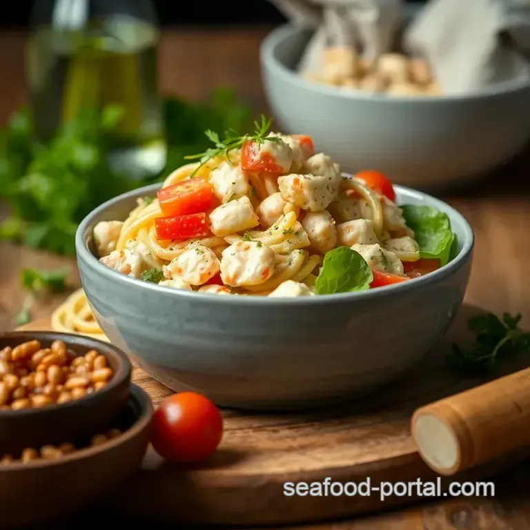 Quick Crab Pasta Salad with Fresh Veggies presentation