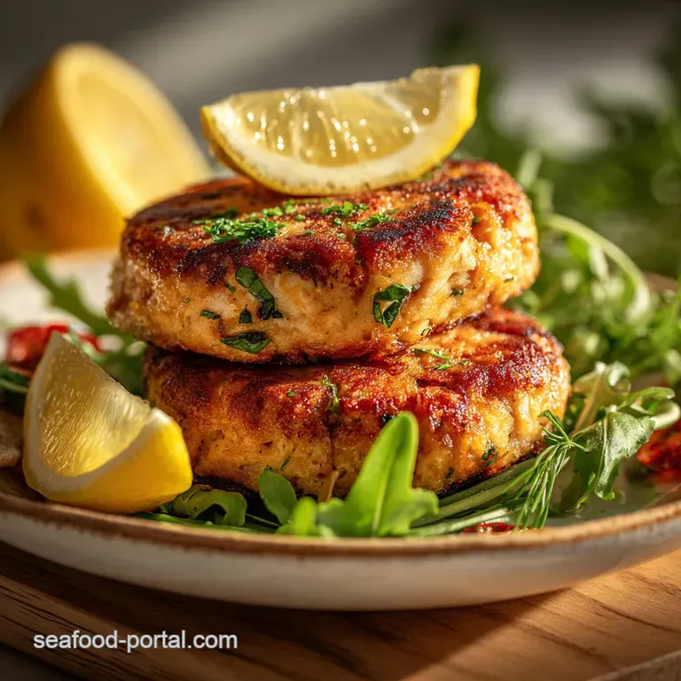 Perfectly browned salmon patty on a sesame seed bun with crisp lettuce, ripe tomato, and a creamy sauce drizzled over.