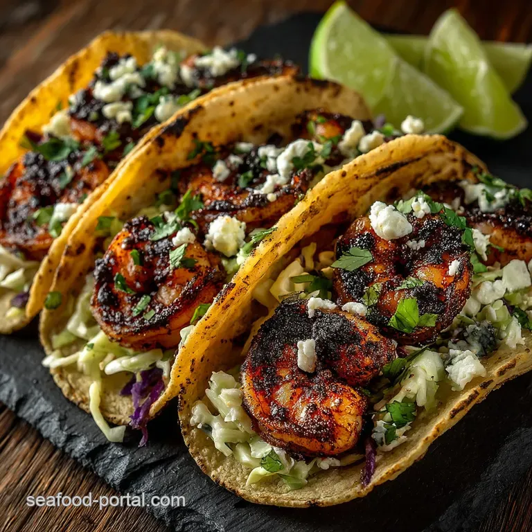Zesty Blackened Prawn Tacos with Creamy Cilantrolime Slaw presentation