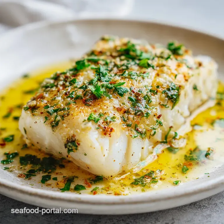 Single cod fillet with a buttery sheen, resting on bright green asparagus spears, lemon slice adding a pop of yellow.