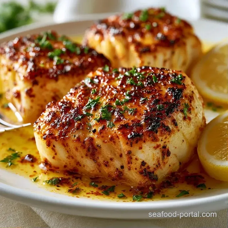 A seared white fish fillet resting on a swirl of pea puree, garnished with microgreens and a lemon wedge.