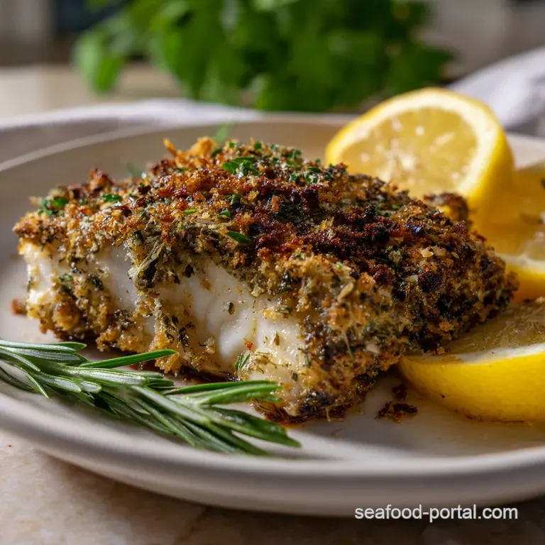Oven Baked Rockfish: Effortless Lemon-Herb Crust presentation