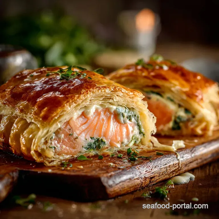 Salmon Wellington: Puff Pastry Perfection with Dill and Lemon Cr&egrave;me