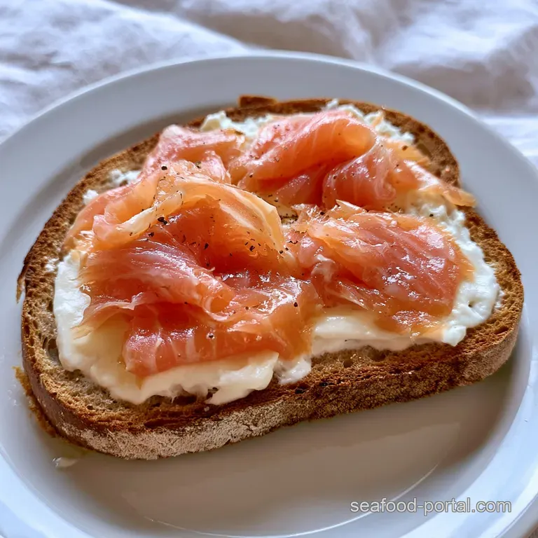 Two open-faced toasts with pink salmon and capers on a white ceramic plate beside a bright yellow lemon wedge.