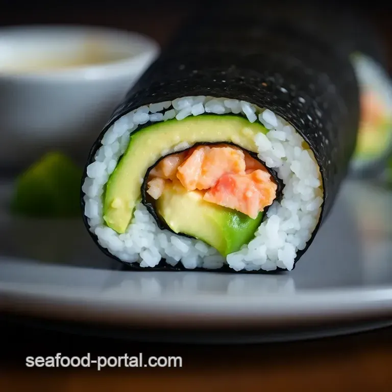 Easy Sushi Roll with Avocado and Imitation Crab presentation