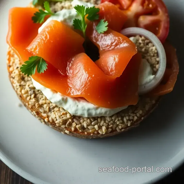 Everything Bagel with Lox Cream Cheese and Fresh Veggies presentation