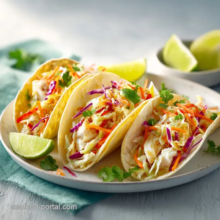 Flaky white fish and vibrant citrus slaw artfully arranged on a plate with a dollop of crema