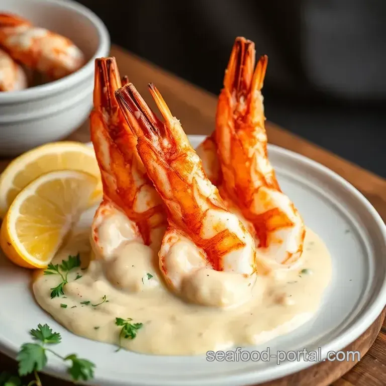 Flambéed Tiger Prawns with Creamy Sauce presentation