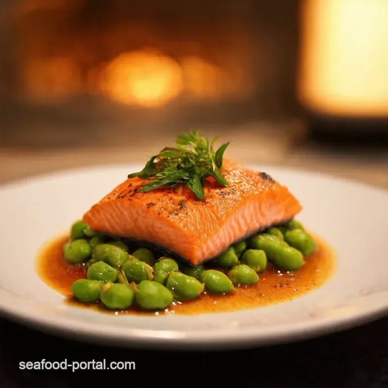 Flashseared Salmon with Edamame Succotash presentation