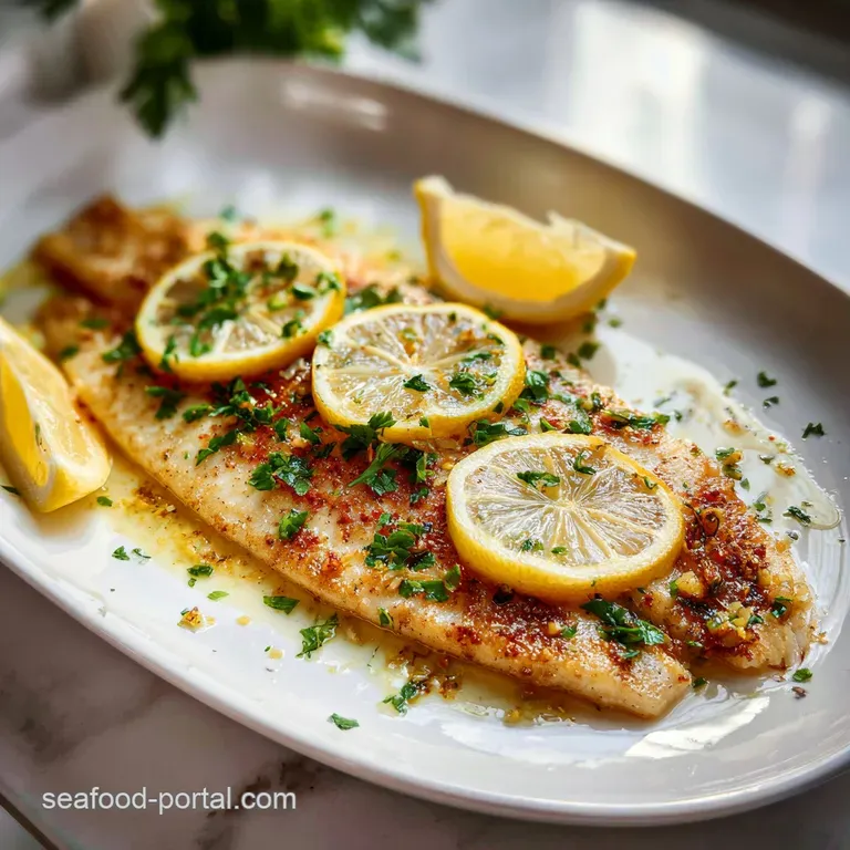 A single perfectly cooked flounder fillet, artfully arranged with vibrant green asparagus spears and a lemon wedge.