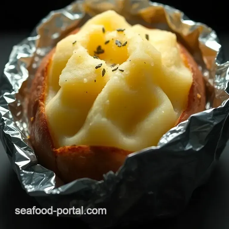 Foil-Wrapped Baked Potatoes with a Deliciously Fluffy Inside presentation