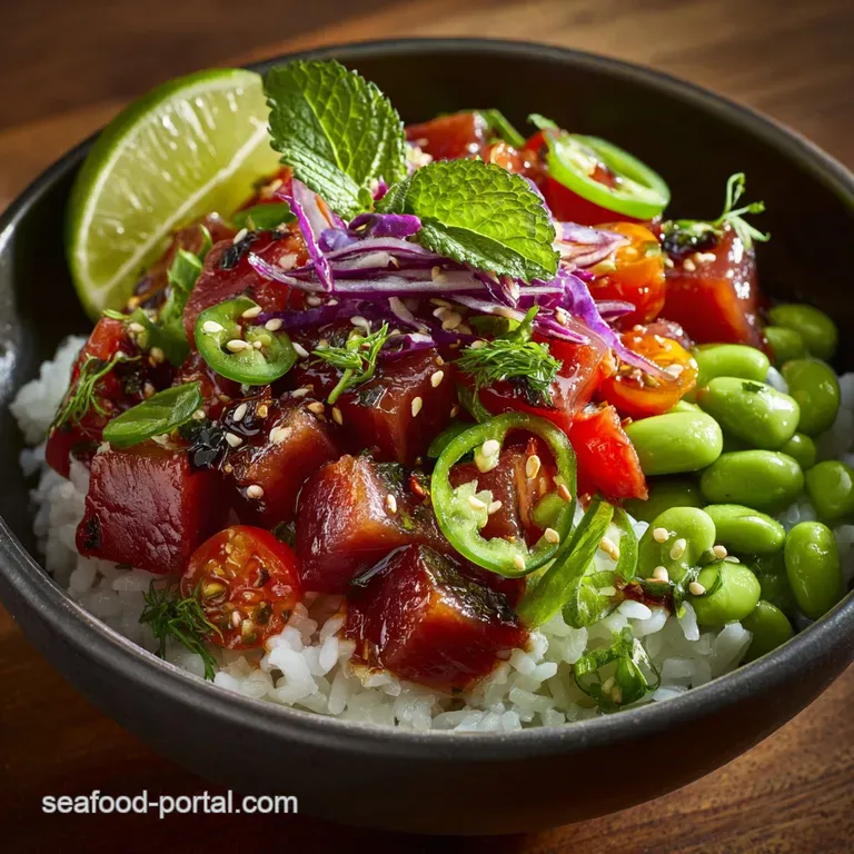 Tuna Poke Bowl: the Ultimate Fresh Ahi Recipe and Marinade presentation