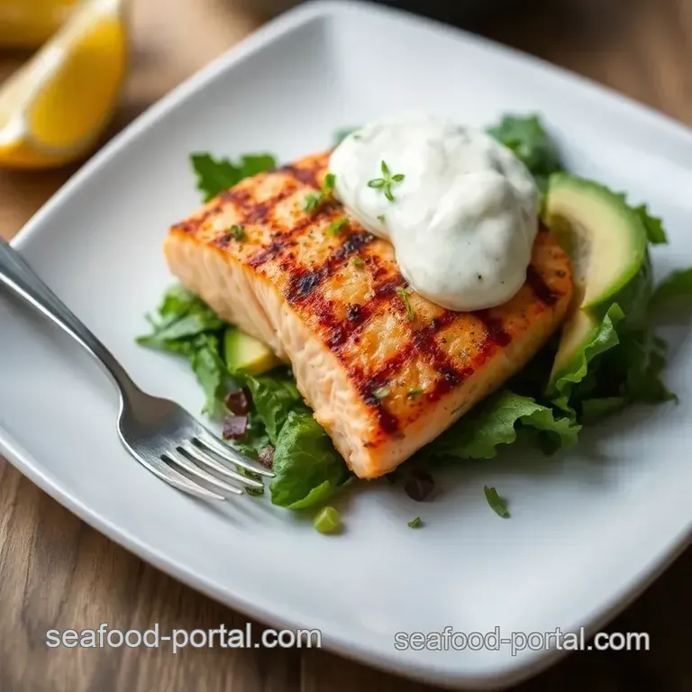 Grilled Salmon Salad with Avocado Delight presentation