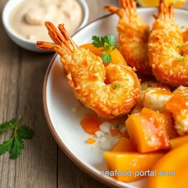 Crispy Fried Coconut Shrimp with Sweet Zesty Apricot Sauce presentation