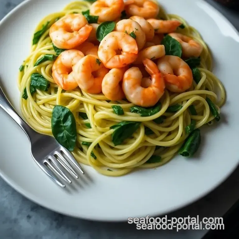 Garlic-Basil Shrimp with Spinach Fettuccine presentation
