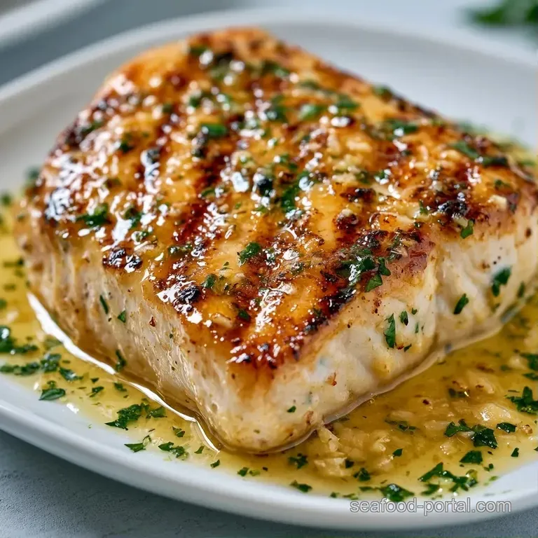 Golden seared fish fillet elegantly plated with vibrant steamed greens and a drizzle of melted herb butter.