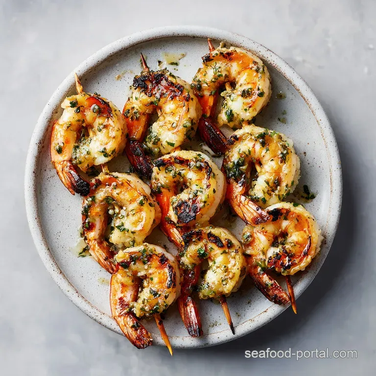 Charred Garlic Butter Grilled Shrimp Skewers