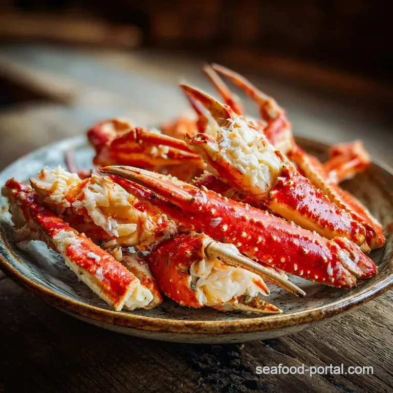 Imitation crab salad artfully arranged on a white plate. Glistening garlic sauce and a sprinkle of fresh herbs create an e...
