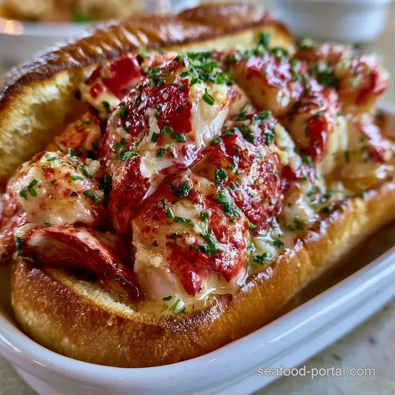 Two buttered lobster rolls on a ceramic plate with a fresh lemon wedge and a sprinkle of chopped green chives.