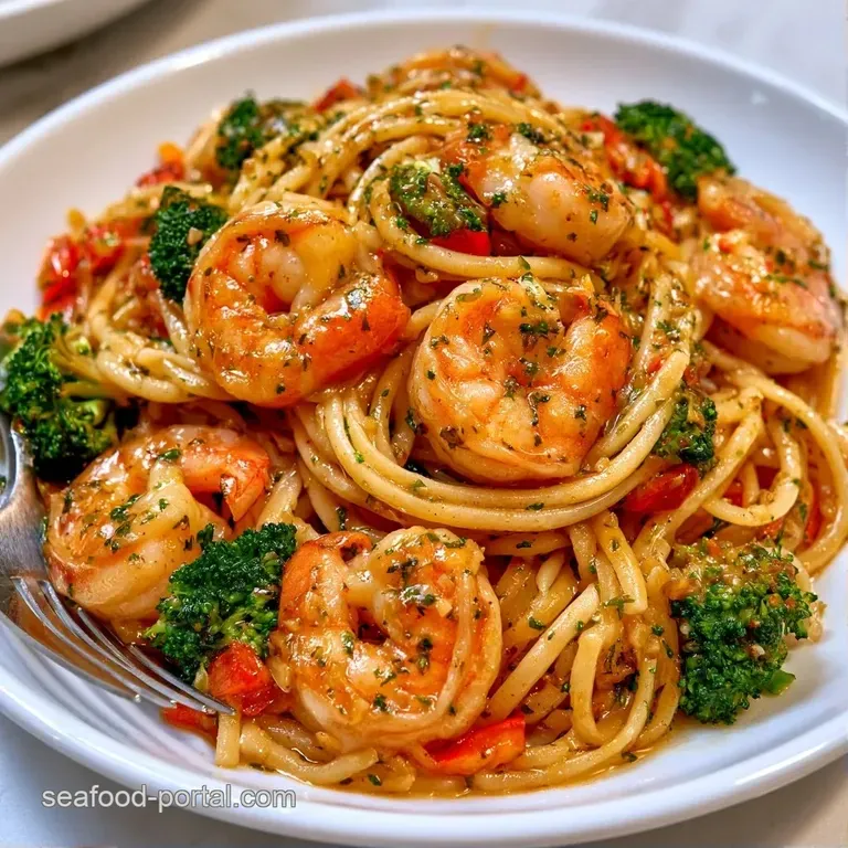 Elegant white ceramic bowl of glossy pasta and seared shrimp topped with a sprinkle of fresh green herbs.