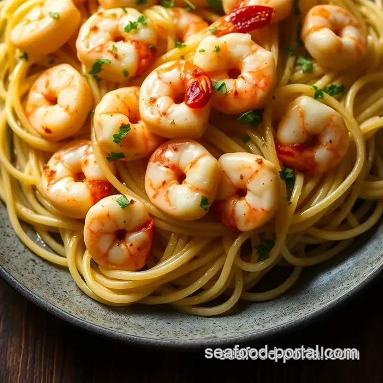 Garlic Butter Shrimp Scampi with Linguine presentation