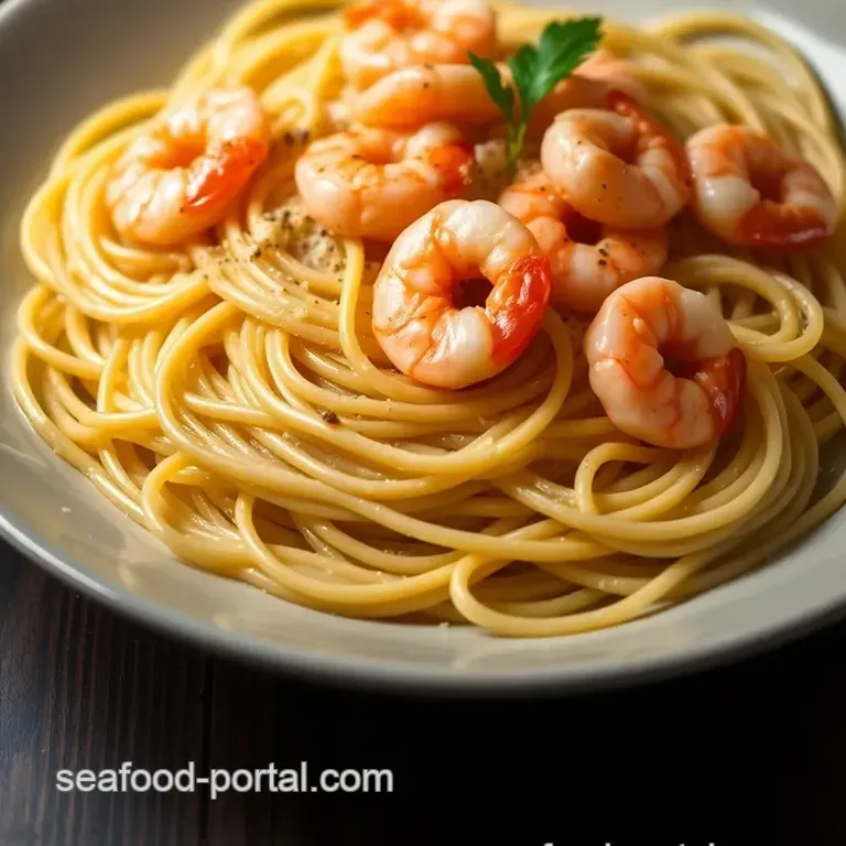 Garlic Butter Small Shrimp Pasta presentation